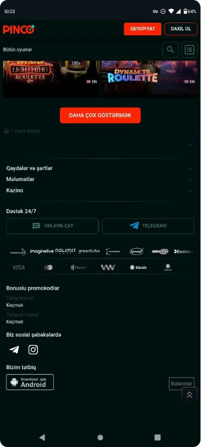 Pinco Kazinosu Bonus Səhifəsi 1