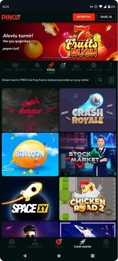 Pinco Kazinosu Oyun Seçimi 1